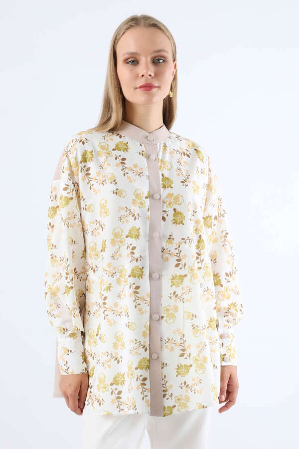Garnili Desenli Gömlek Yağ Yeşili - 1
