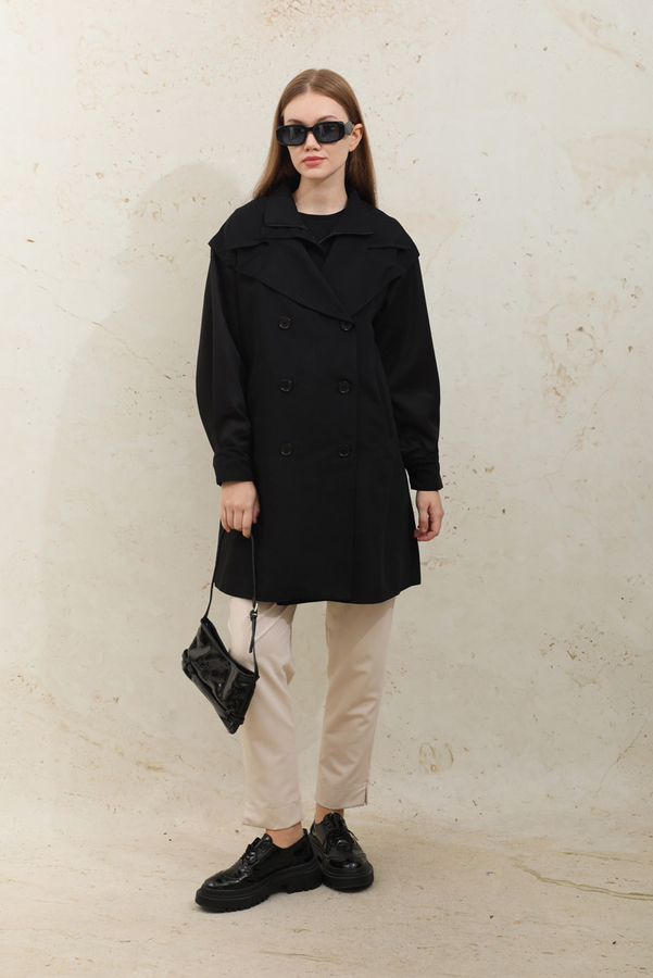 Garnili Midi Boy Trençkot Siyah - 1