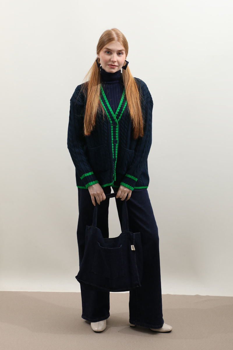 Garnili Örgü Hırka Lacivert