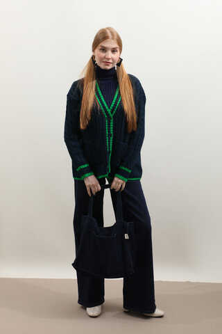 Garnili Örgü Hırka Lacivert - 1