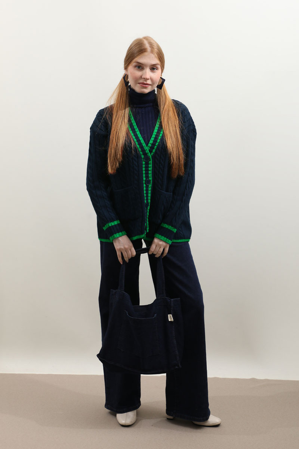 Garnili Örgü Hırka Lacivert - 1