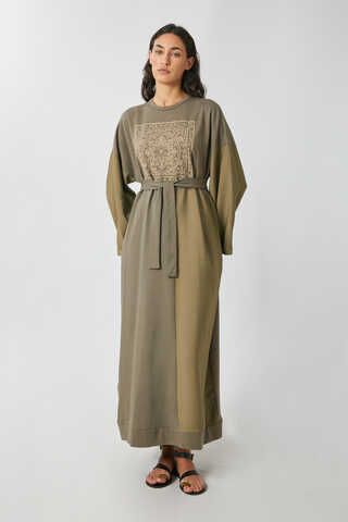 Garnili Sweat Elbise Haki - 1