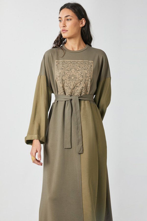 Garnili Sweat Elbise Haki - 6