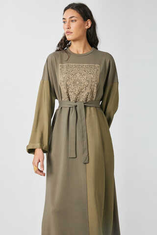 Garnili Sweat Elbise Haki - 6