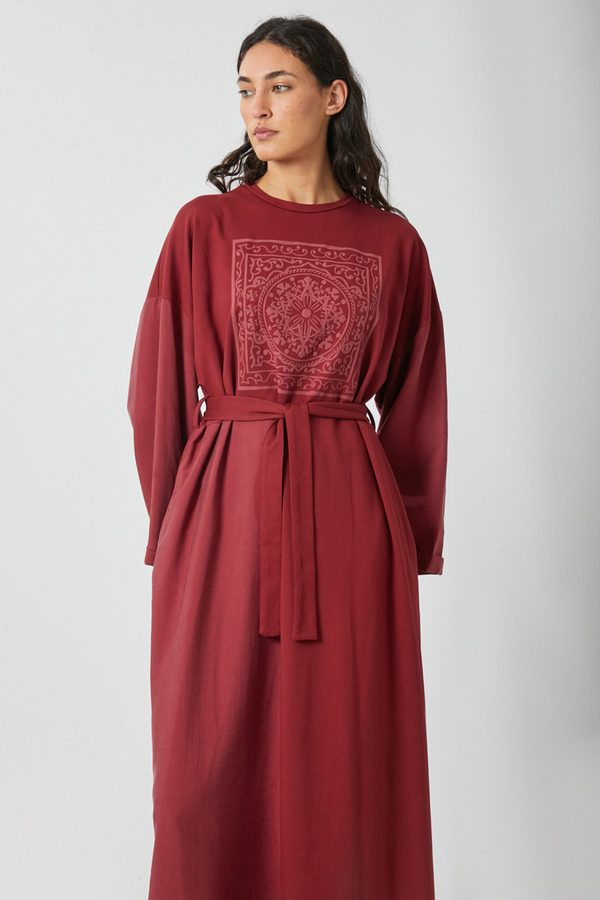 Garnili Sweat Elbise Kırmızı 