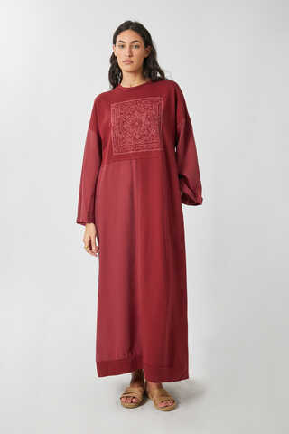 Garnili Sweat Elbise Kırmızı - 10