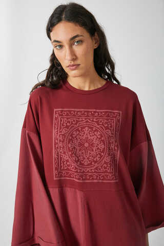 Garnili Sweat Elbise Kırmızı - 7