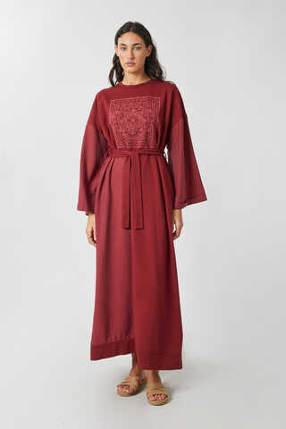 Garnili Sweat Elbise Kırmızı - 4