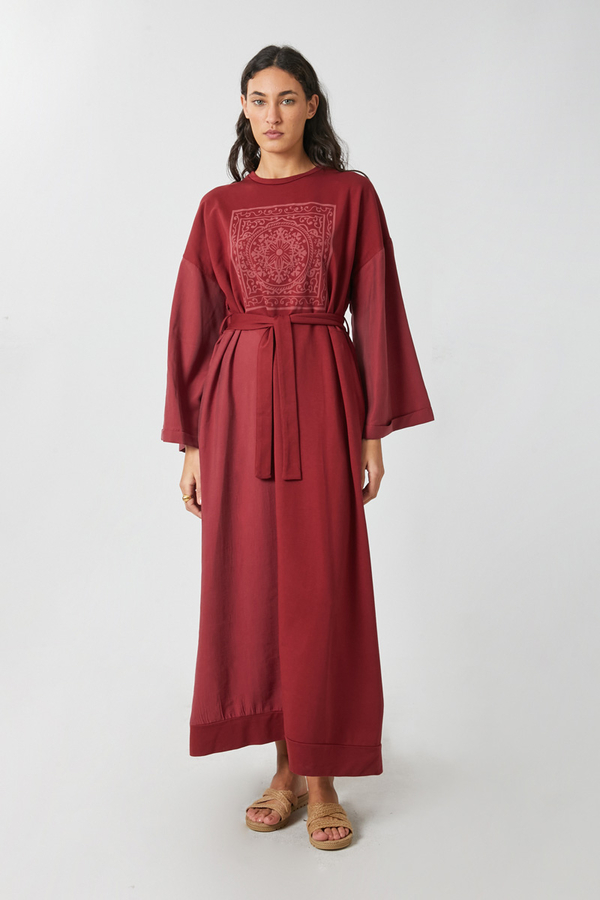 Garnili Sweat Elbise Kırmızı - 4