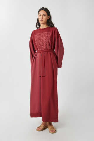 Garnili Sweat Elbise Kırmızı - 2