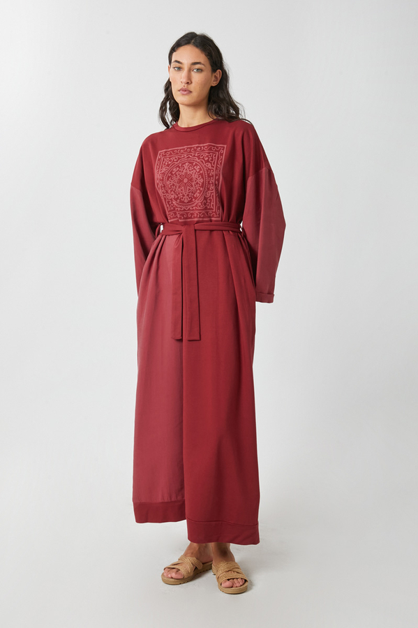 Garnili Sweat Elbise Kırmızı - 2