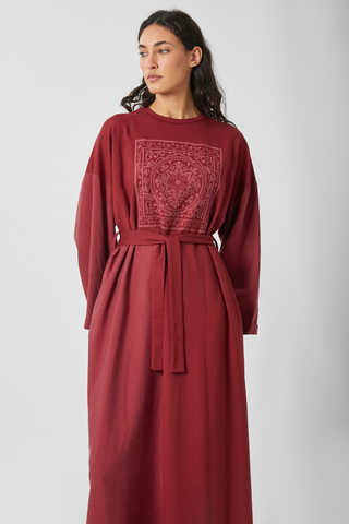 Garnili Sweat Elbise Kırmızı - 1