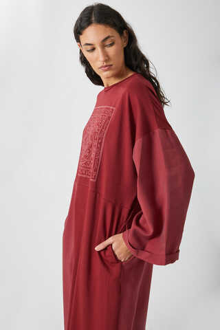 Garnili Sweat Elbise Kırmızı - 6