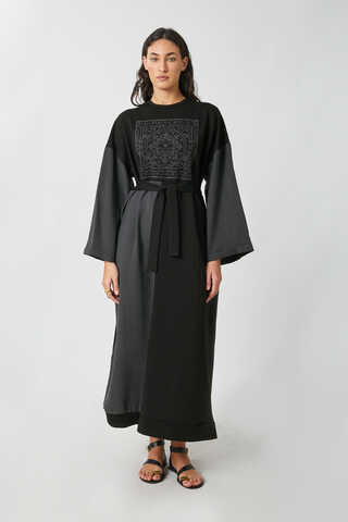 Garnili Sweat Elbise Siyah - 1