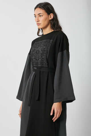 Garnili Sweat Elbise Siyah - 5