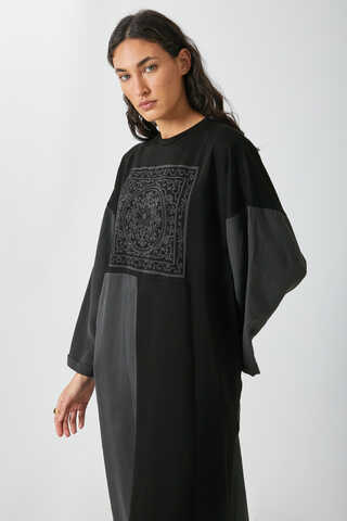 Garnili Sweat Elbise Siyah - 9