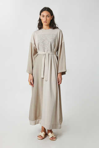 Garnili Sweat Elbise Taş - 2