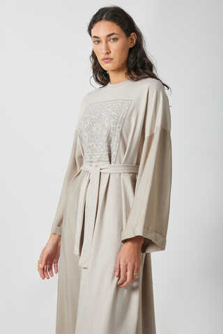 Garnili Sweat Elbise Taş - 1