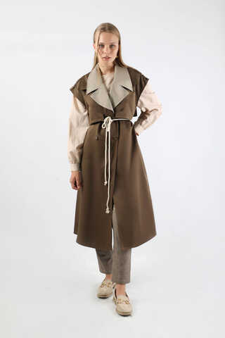 Garnili Yelek Trençkot Kahverengi - 1