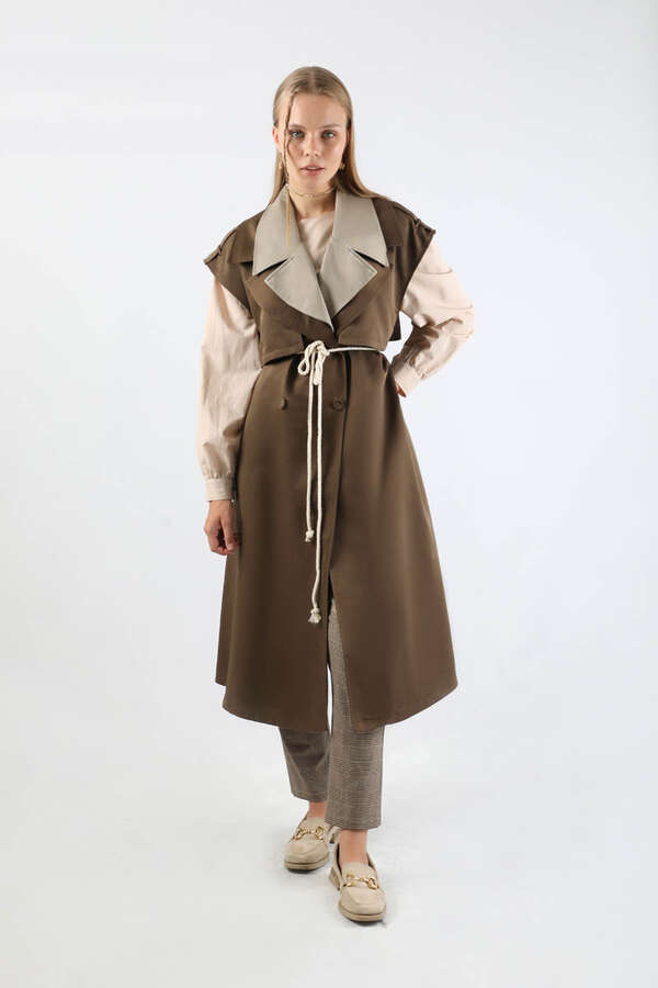 Garnili Yelek Trençkot Kahverengi - 1