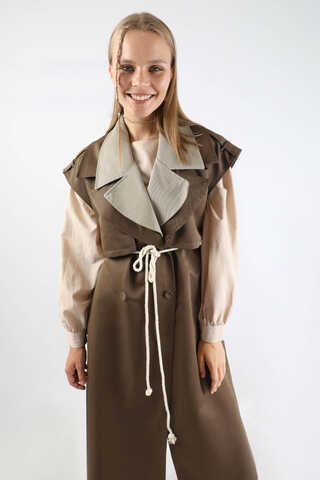 Garnili Yelek Trençkot Kahverengi - 2