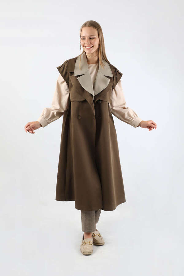 Garnili Yelek Trençkot Kahverengi - 3