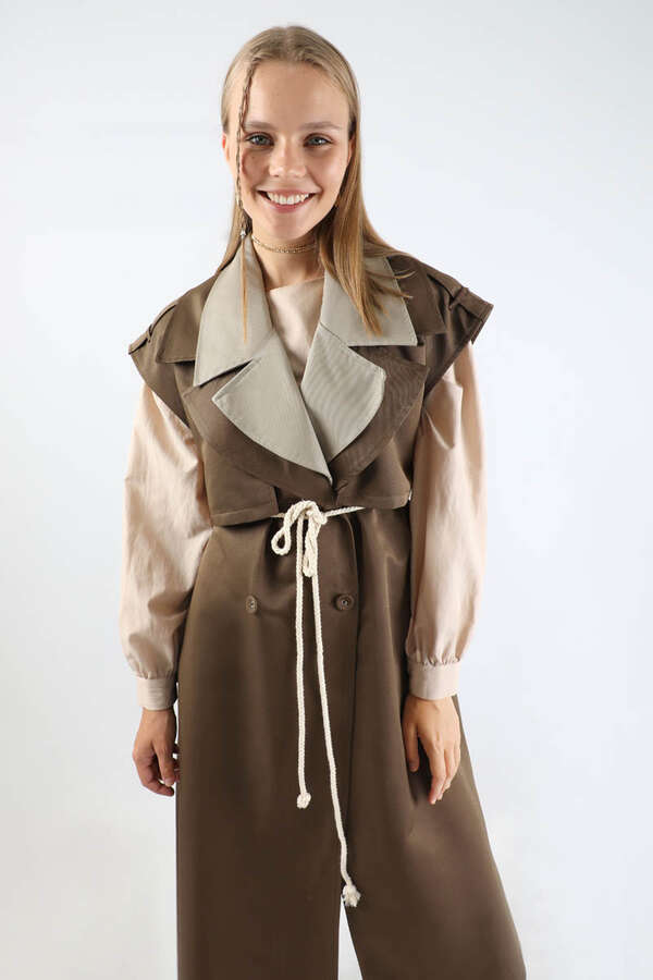 Garnili Yelek Trençkot Kahverengi - 5
