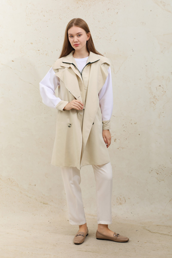 Garnish Midi Size Trench Coat Ecru - 1