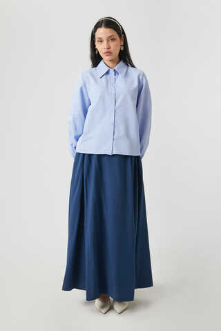 Manşeti Büzgülü Poplin Gömlek Bebe Mavisi - 2