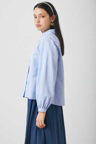 Manşeti Büzgülü Poplin Gömlek Bebe Mavisi - 8