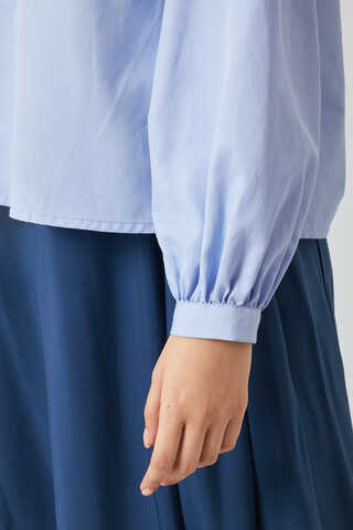 Manşeti Büzgülü Poplin Gömlek Bebe Mavisi - 11