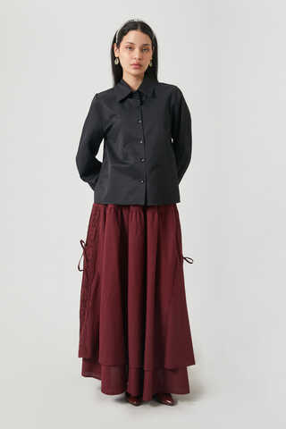 Gathered Cuff Poplin Shirt Black - 3