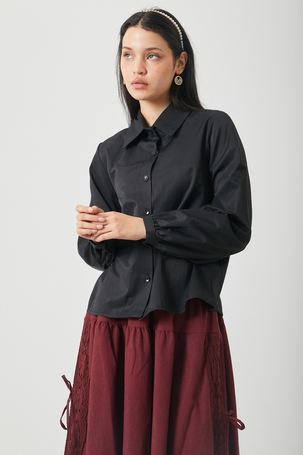 Gathered Cuff Poplin Shirt Black - 4