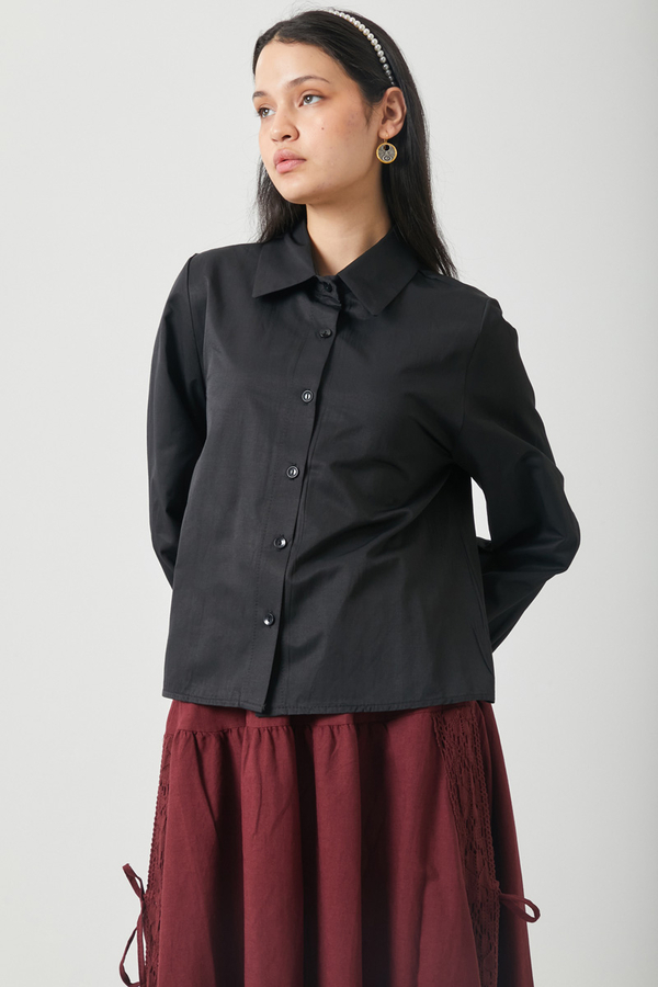Gathered Cuff Poplin Shirt Black (1)