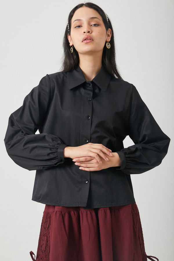 Gathered Cuff Poplin Shirt Black - 6