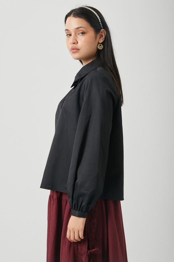 Gathered Cuff Poplin Shirt Black - 9