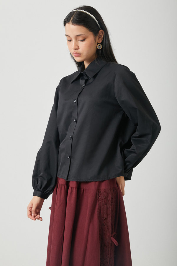 Gathered Cuff Poplin Shirt Black - 10