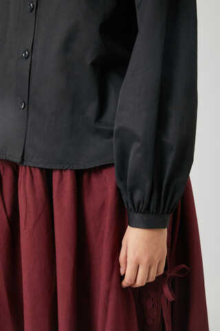 Gathered Cuff Poplin Shirt Black - 11