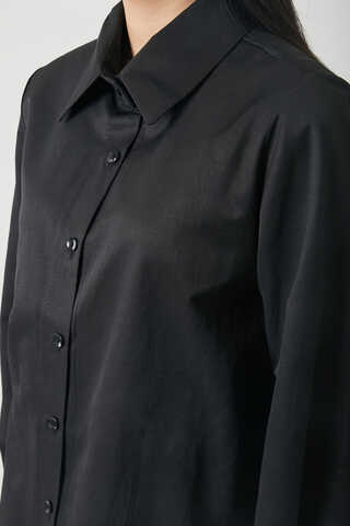 Gathered Cuff Poplin Shirt Black - 12
