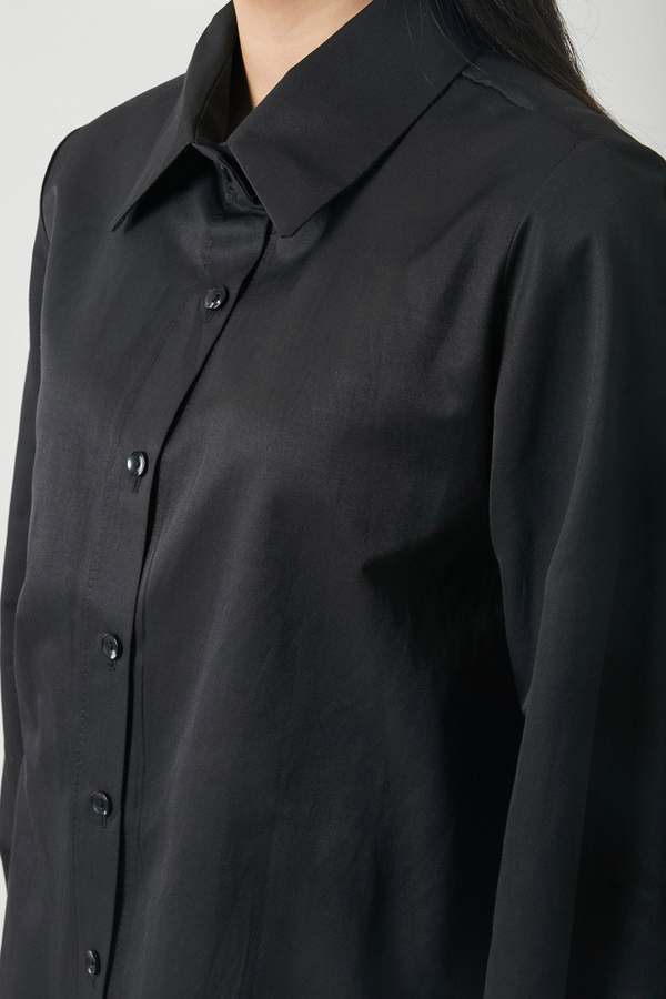 Gathered Cuff Poplin Shirt Black - 12