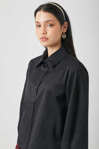 Gathered Cuff Poplin Shirt Black - 13