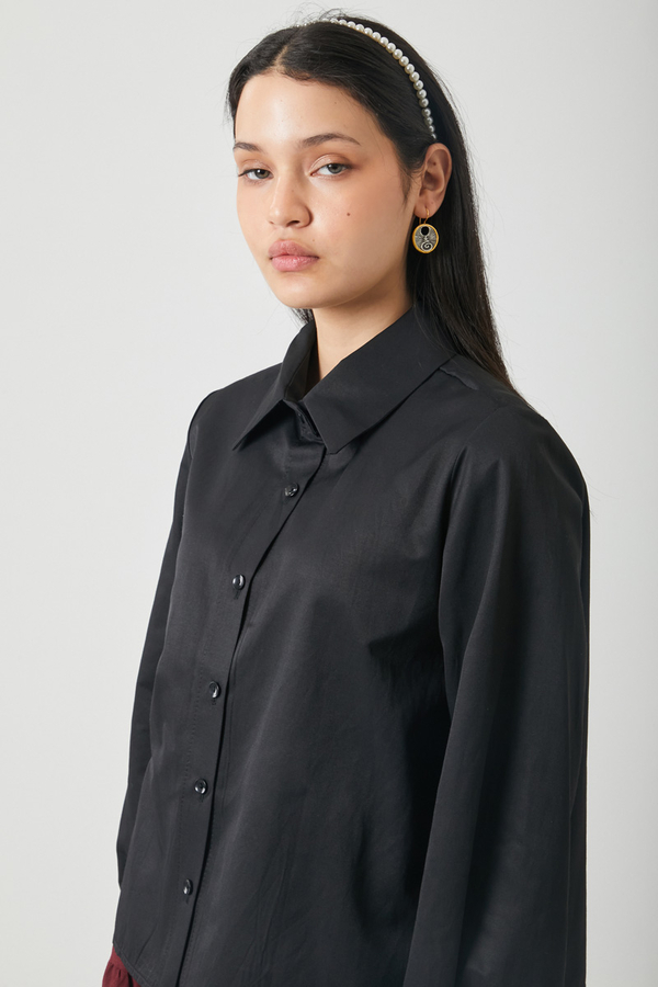 Gathered Cuff Poplin Shirt Black - 13