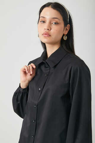Gathered Cuff Poplin Shirt Black - 14
