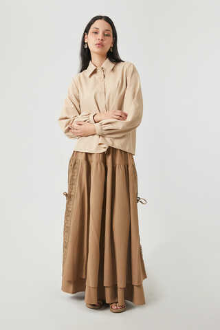 Gathered Cuff Poplin Shirt Camel - 3