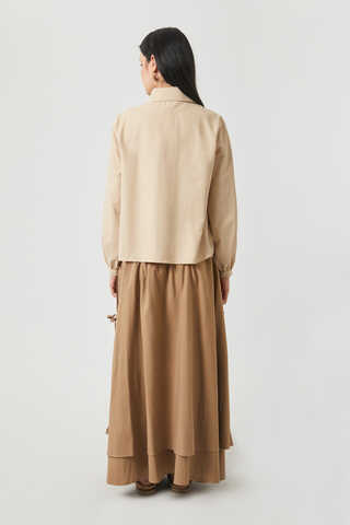 Gathered Cuff Poplin Shirt Camel - 10