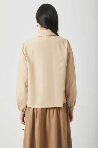 Gathered Cuff Poplin Shirt Camel - 11