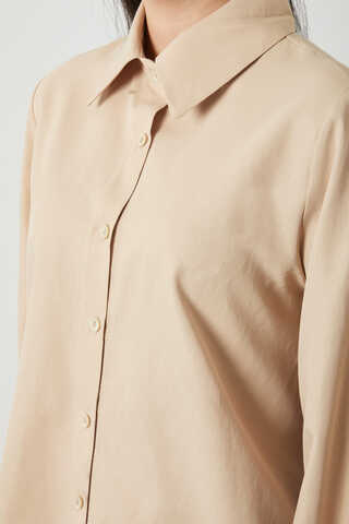 Gathered Cuff Poplin Shirt Camel - 6