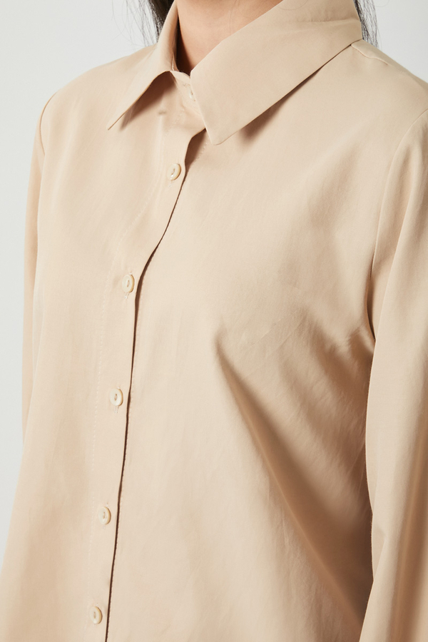 Gathered Cuff Poplin Shirt Camel - 6