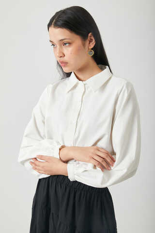 Gathered Cuff Poplin Shirt White - 2
