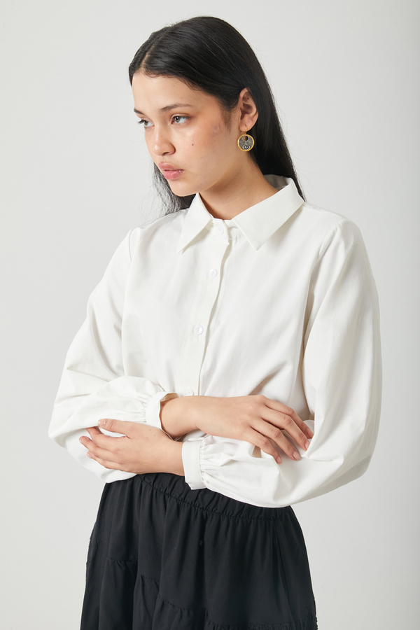 Gathered Cuff Poplin Shirt White - 2
